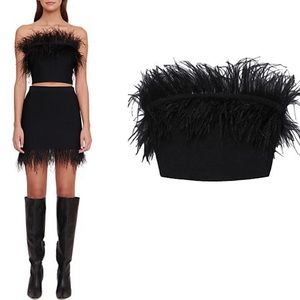 STAUD Nellie Feather-Trim Bandeau Top, Black, Size XS